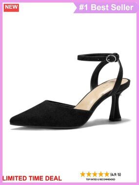 Kitten Heel Pointed Toe Backless Pumps with Ankle Strap